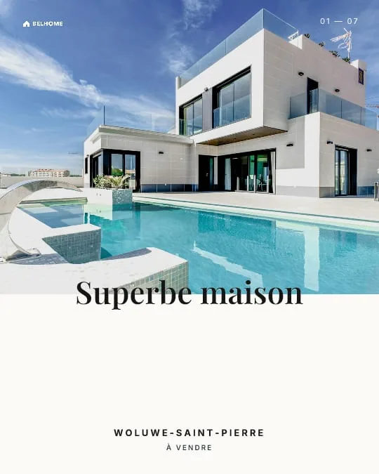 Carrousel immobilier style Magazine, slide de couverture : photo du bien, type et commune