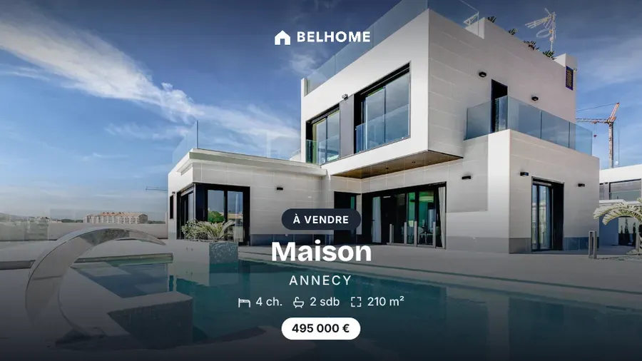 Visuel immobilier au format paysage pour Facebook et LinkedIn, avec prix et caractéristiques