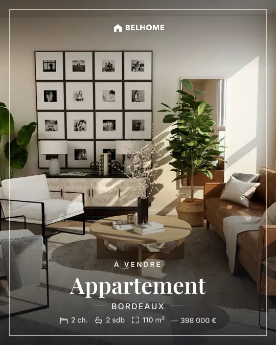 Visuel immobilier : appartement à vendre, style éditorial